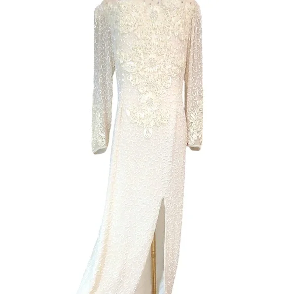 Vintage Alyce Designs Beaded Embellished Gown Long‎ Sleeve Formal Dress